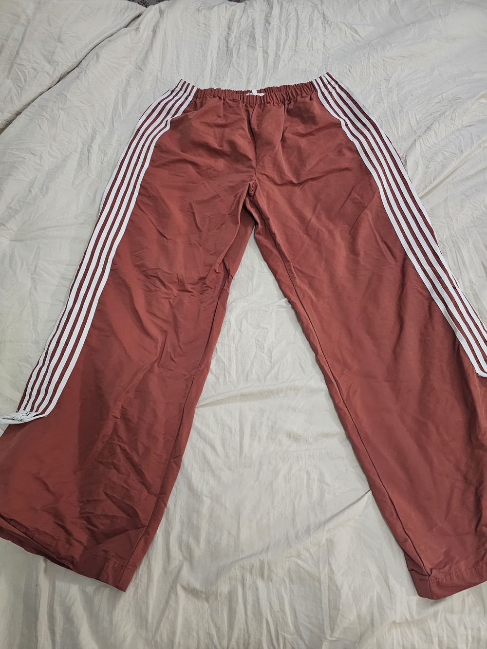 Cali1850 Rust Red Track Pants with White Side Stripes